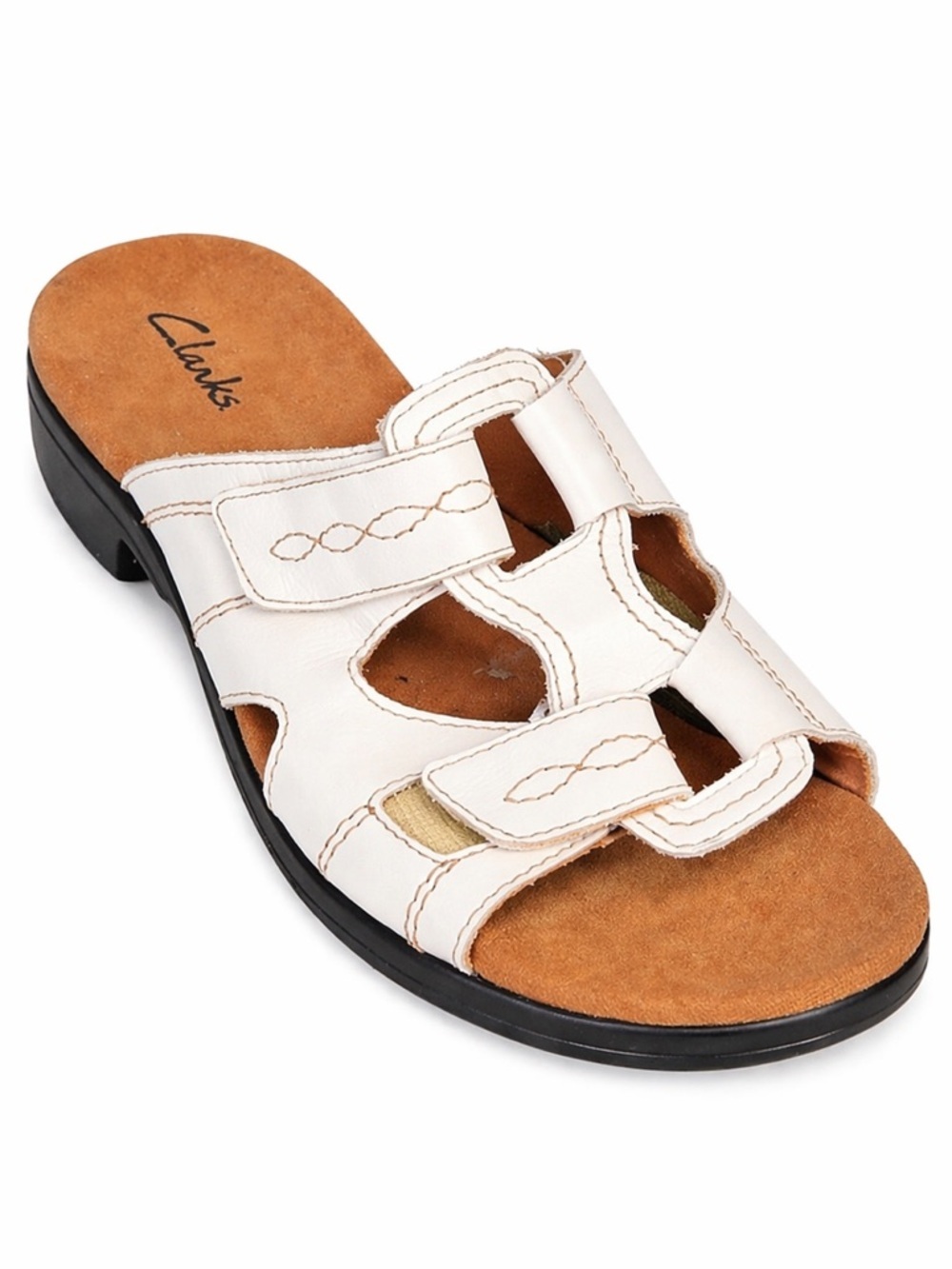 Clarks Leisa Collection White Leather Slide Sandals 6.5W Comfort Cushioned